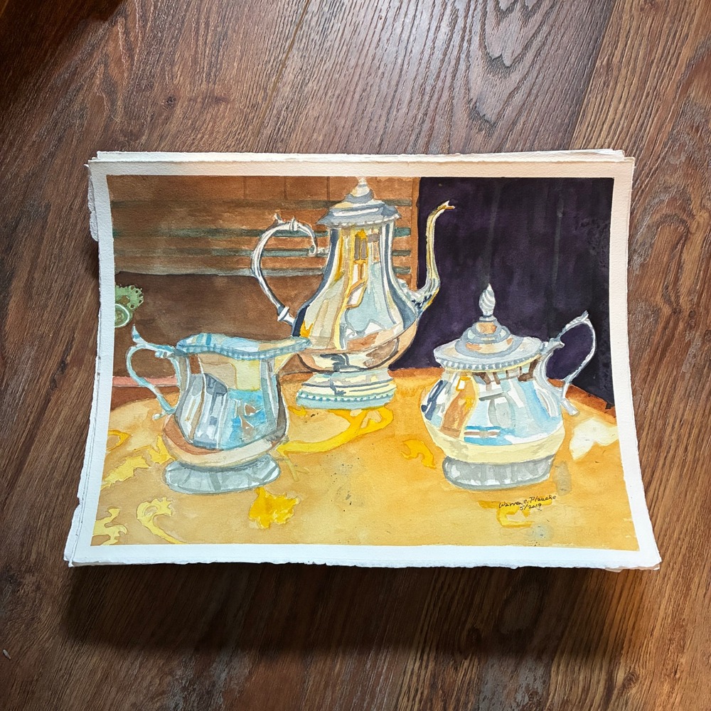 Silver Tea Set 2 Warren C Plauche Original Watercolor Still Life Painting 2018